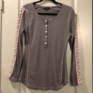 Sanctuary | Black Striped Crochet Henley Top